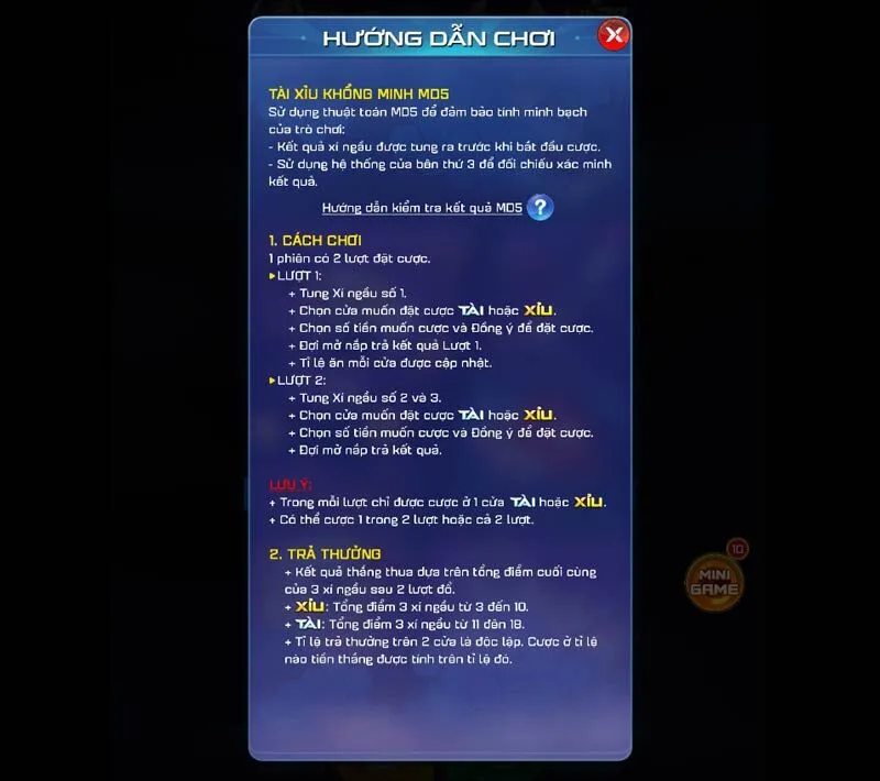 Luật chơi Tài Xỉu Khổng Minh MD5